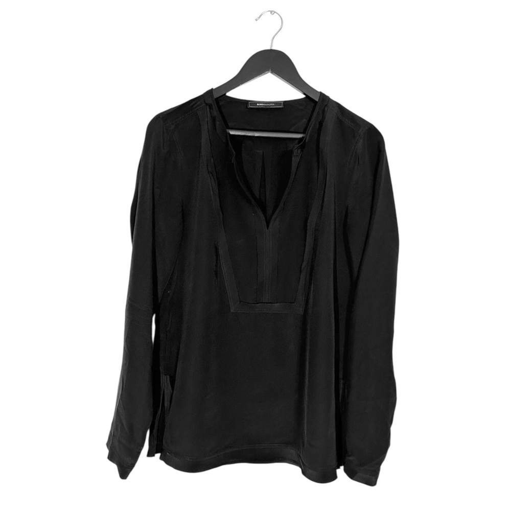 BCBGMaxAzria Black Cato Long Sleeve Tunic Style V-Neck Blouse Size Medium